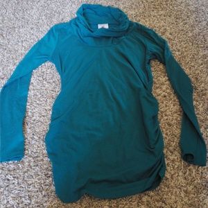 Teal Maternity Cowl Neck long sleeve rouched top
